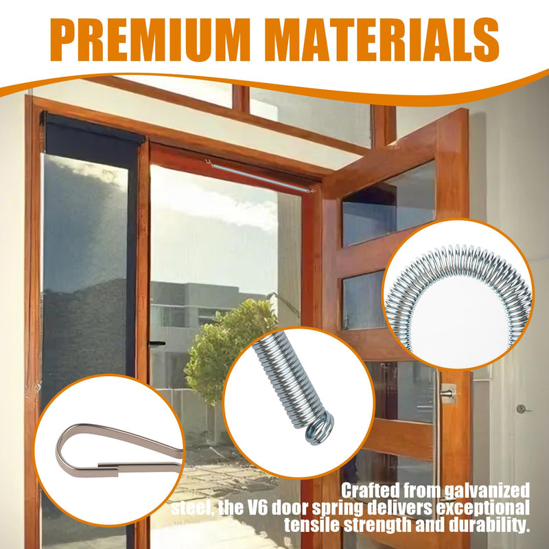 V6 Screen Door Spring, Door Closer Spring, 16x1/2 Inch, Automatic Closing Mechanism, Suitable for Lightweight Storm Doors and Screen Doors, Includes 8 Mounting Hooks and Spring Clips, 4-Pack