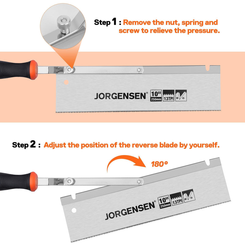 JORGENSEN 10" Dovetail Reversible Saw, Professional Cutting Jamb Saw, 13TPI Double Ground Teeth Flush Cut Saw Spring Loaded Design Cranked Soft Handle, Shorten Door Frame, Tile Installation and Prep