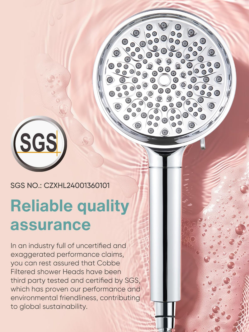 Cobbe Filtered Shower Head with Handheld, High Pressure 6 Spray Mode Showerhead with Filters, Water Softener Filters Beads for Hard Water - Remove Chlorine - Reduces Dry Itchy Skin, Chrome Round ‎‎1. Chrome