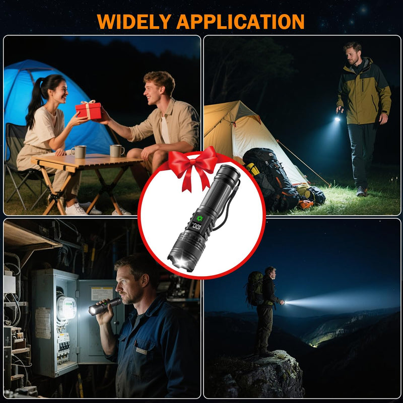 3Pack Rechargeable Flashlights High Lumens 9900FL, LED Flashlight Rechargeable with LCD Digital Display, 5Modes Adjustable Flash Light, Super Bright Flashlight Powerful, Tactical Flashlights for Home 3Pack