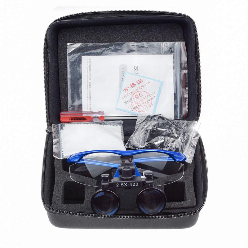 2.5X420MM Dental Surgical Binocular Magnifier Loupes Surgical Magnifier Optical Glasses Blue