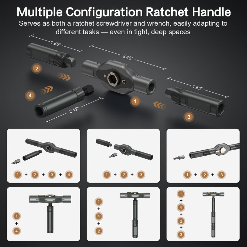 42 in 1 Magnetic Screwdriver Set, DIY Ratchet Screwdriver Set, Multi Bit Magnetic Drive Set with Detachable Ratchet Handle, Portable Compact Repair Tool Kit for Funiture Computer Bicycle Gray Grey