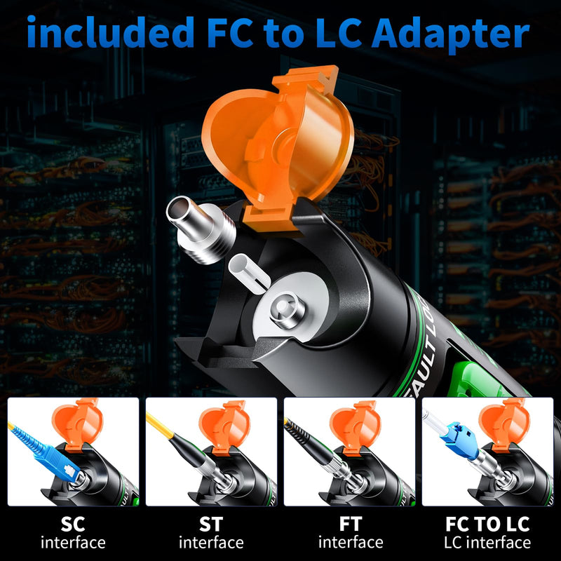 Visual Fault Locator 30KM - VFL Fiber Optic Tester Kit with Universal 2.5mm Connector, Include Single Mode 9/125um FC Male to LC Female Adapter, Fiber Optic Lights for Network Cable Red Light - Green Switch