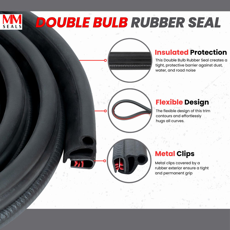 Black Door Rubber Seal Large Grip Range 61/64" Bulb Height x 17/64 Grip Range x 43/64" U Height (15 Feet) 15 Feet