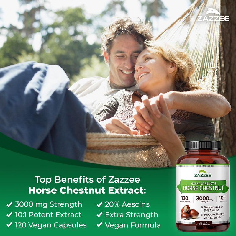 Zazzee Anti Aging Circulatory Support Bundle | Extra Strength Horse Chestnut Supplement with 20:1 Concentrated Hawthorn Extract Capsules | Non-GMO Vegan & ISO Lab Tested