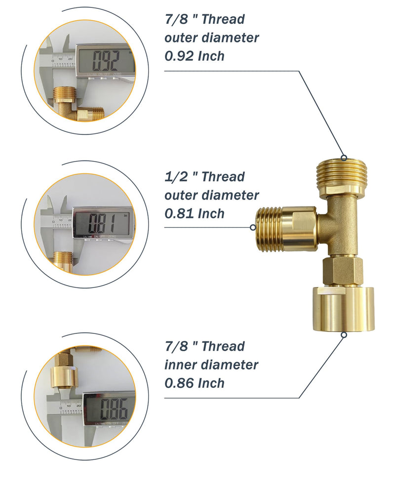Universal Bidet T Adapter for Any Brand Bidet Hose, All-in-One Solution fit Toilet Tank Inlet or Angle Valve Outlet, 3/8"-7/8"-1/2", Brass Made