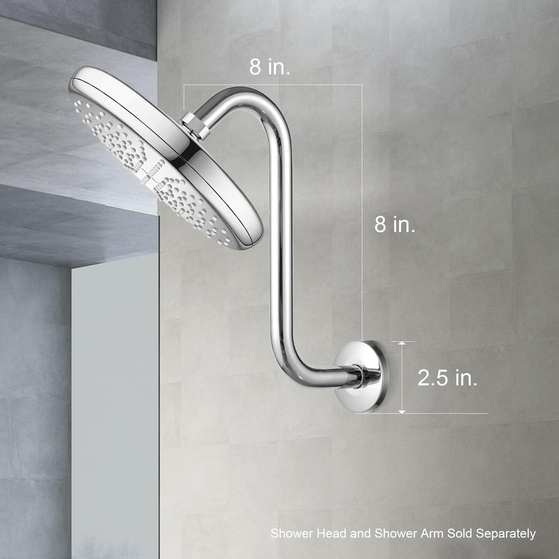 OFFO Shower Head Extension Arm 8 Inch, S Shaped Shower Arm with Flange High Rise Goose Neck Shower Arm Extension Chrome Finish