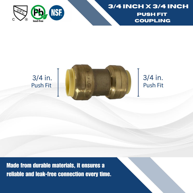 10 Pack XFITTING 3/4" Push Fit Coupling, 3/4" Push to Connect Coupling
