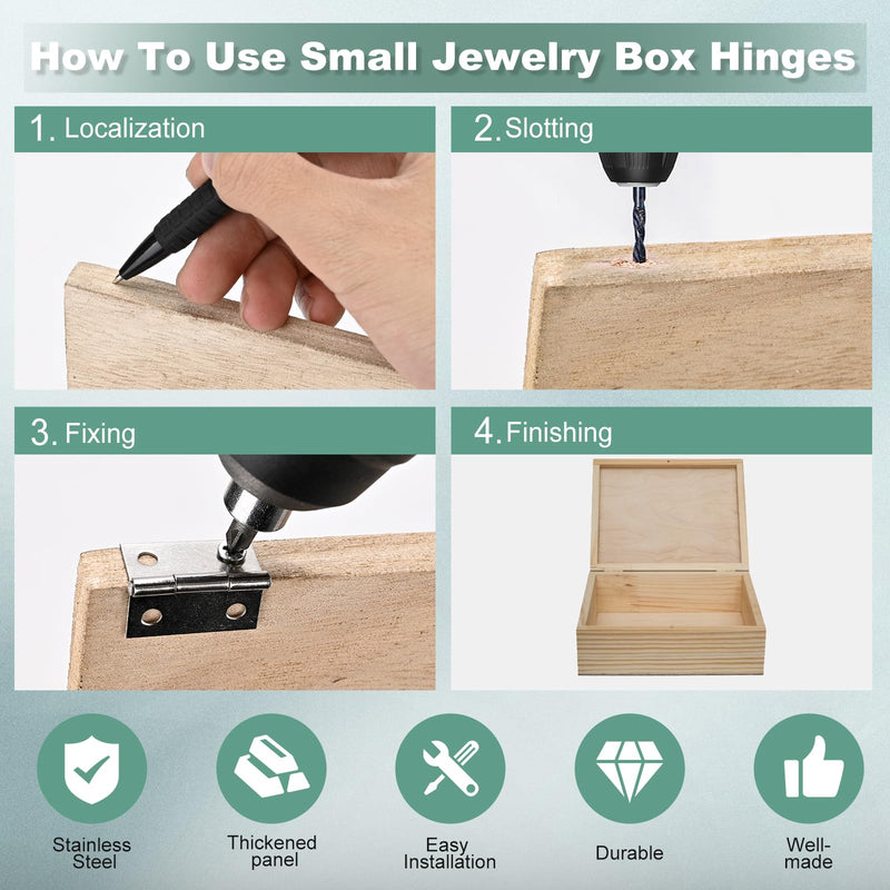 14 Sets Small Hinges with Screws, Stainless Steel Jewelry Box Hinges Silver, 1 in Mini Hinges for Wooden Box, Folding Butt Hinges, Miniature Hinges, Jewelry Box Hardware Hinges for DIY Jewelry Box