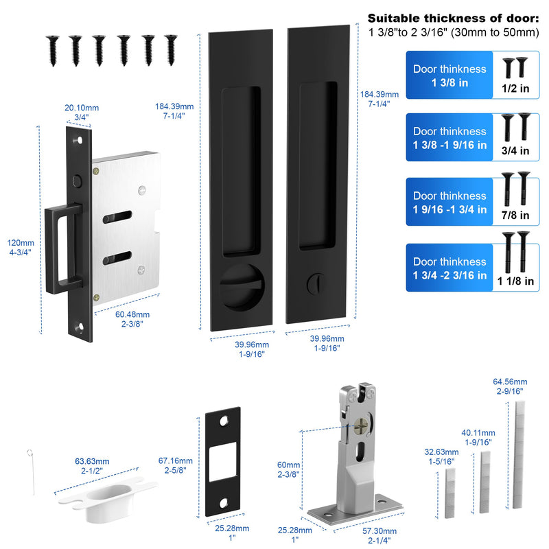 Dontay Pocket Door Hardware with Lock Privacy,Recess Edge Pull,Matte Black Matte Black Privacy Lock 1
