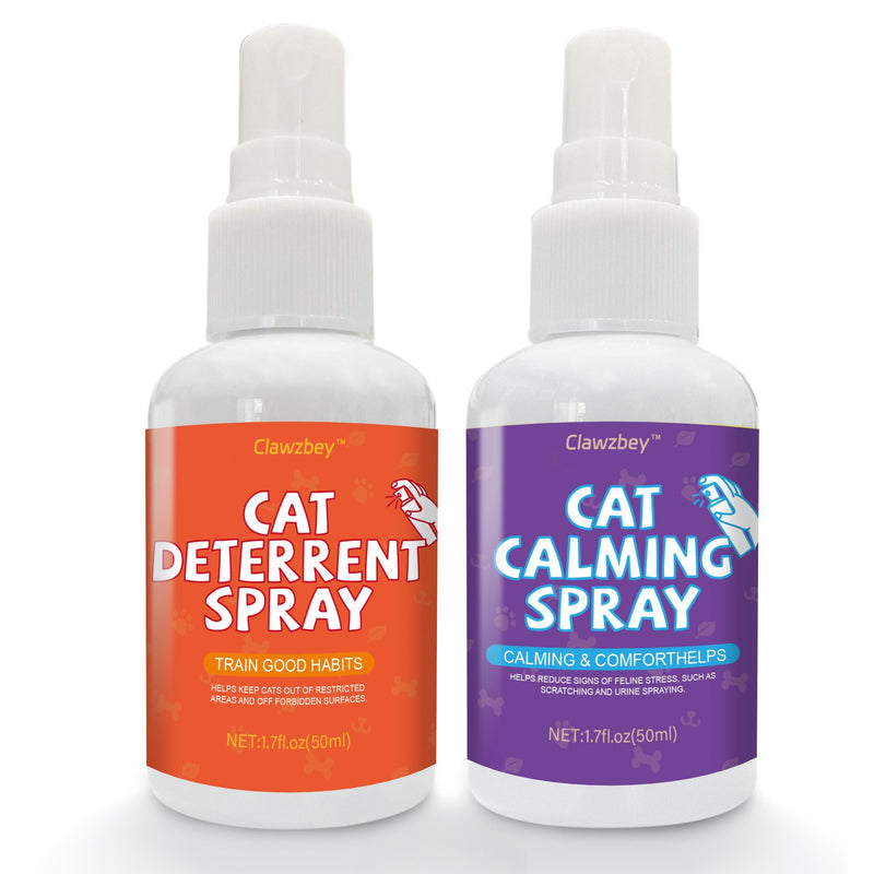 Cat Deterrent Spray & Cat Calming Spray, 2-in-1 Cat Spray Kit, Discourages Destructive Scratching and Stop Pee Spraying, While Alleviating Feline Stress and Anxiety (1.7 fl oz, 2 Pack) 1.7 fl oz Each, 2 Pack