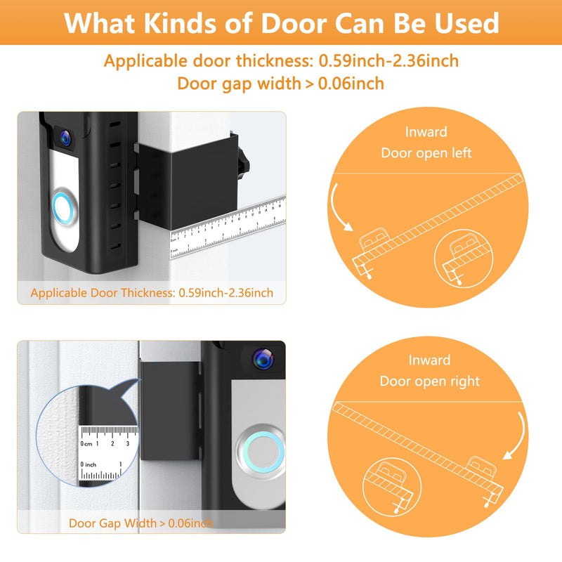 Anti-Theft Video Doorbell Mount Compatible with Wireless Video Doorbell, Not Block Doorbell Motion Sensor, No-Drill Mounting Bracket Wedge Adapter Holder Accessories for Home Rentals Room Black