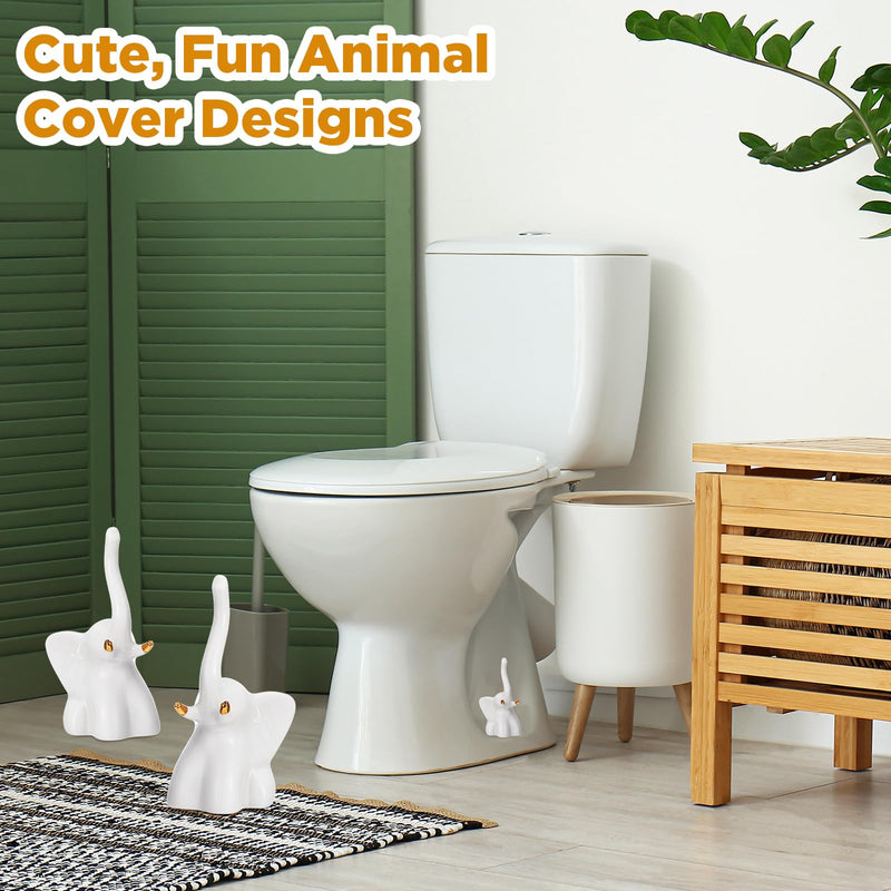 2 Pcs Toilet Bolt Caps, Toilet Bolt Covers, Ceramic Toilet Bolt Covers, Toilet Floor Bolt Caps, Toilet Bolt Caps Decorative, Cute Animals Toilet Covers for Home Bathroom(White,Elephant) White Elephant