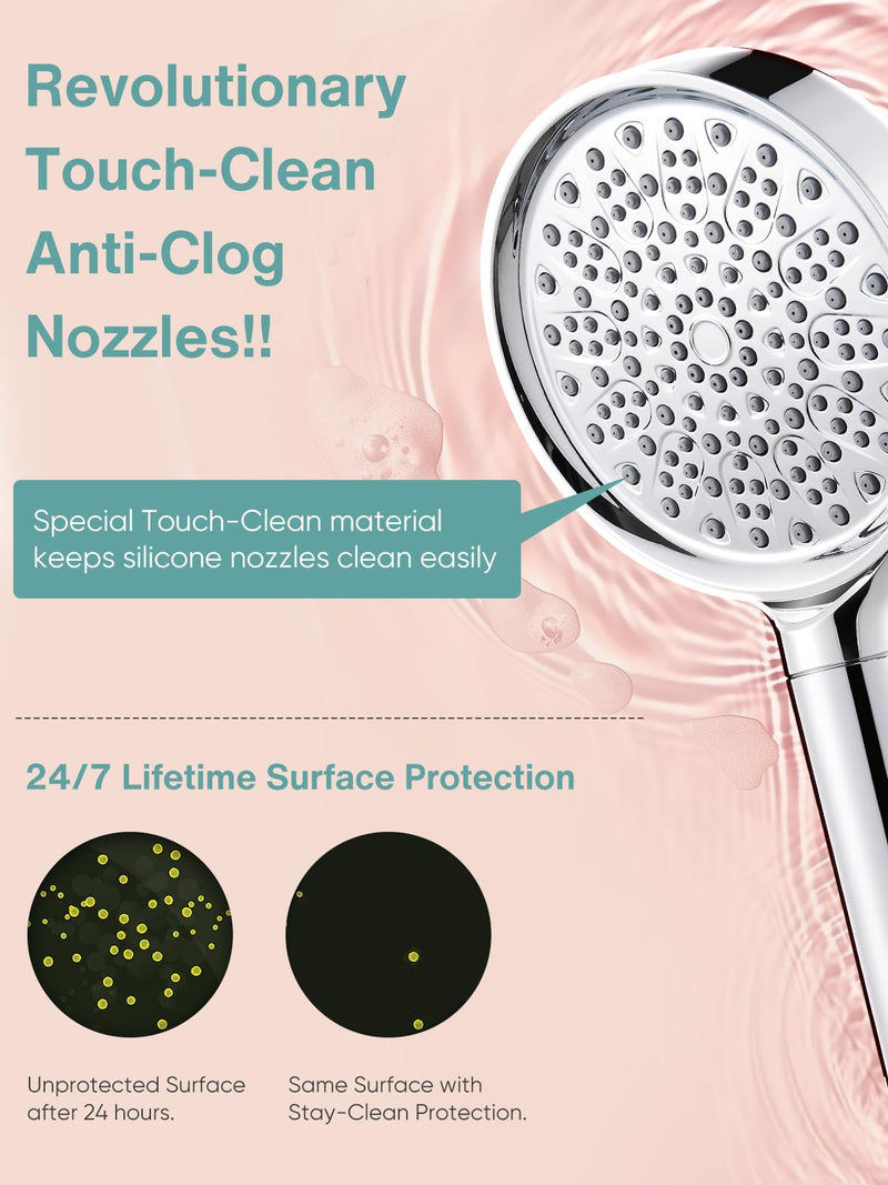 Cobbe Filtered Shower Head with Handheld, High Pressure 6 Spray Mode Showerhead with Filters, Water Softener Filters Beads for Hard Water - Remove Chlorine - Reduces Dry Itchy Skin, Chrome Round ‎‎1. Chrome