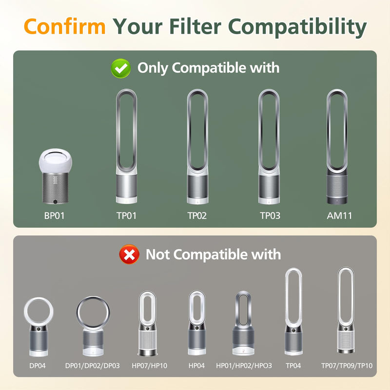 TP01 TP02 Filter Replacement Compatible with Dyson Pure Cool Link, 2 Pack TP02 2 Pack