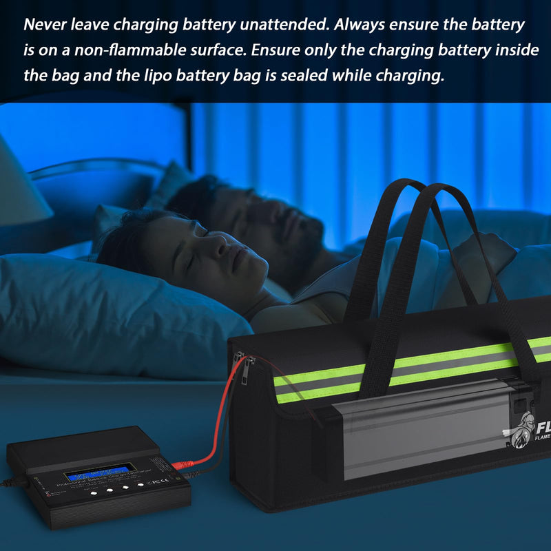 FLASLD 2-Pack E-Bike Battery Bag Fireproof Safe Charging Bag Explosionproof Lipo Battery Bag Large Capatity for Storage Charging (16 x 4.3 x 5in) 16 x 4.3 x 5inch - 2 Pack