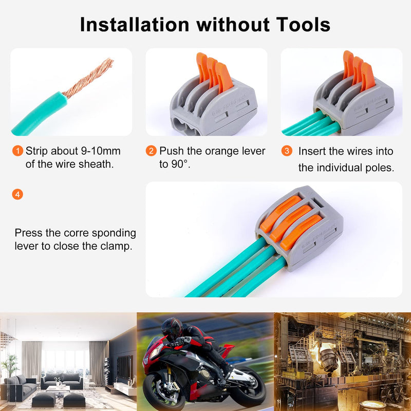 Zhushan 110 PCS Lever Wire Connectors Nuts Kit - Electrical Connectors, 28-12 AWG, Compact Splicing Wire Connectors, Quick Disconnect, 2/3 Conductors Combination