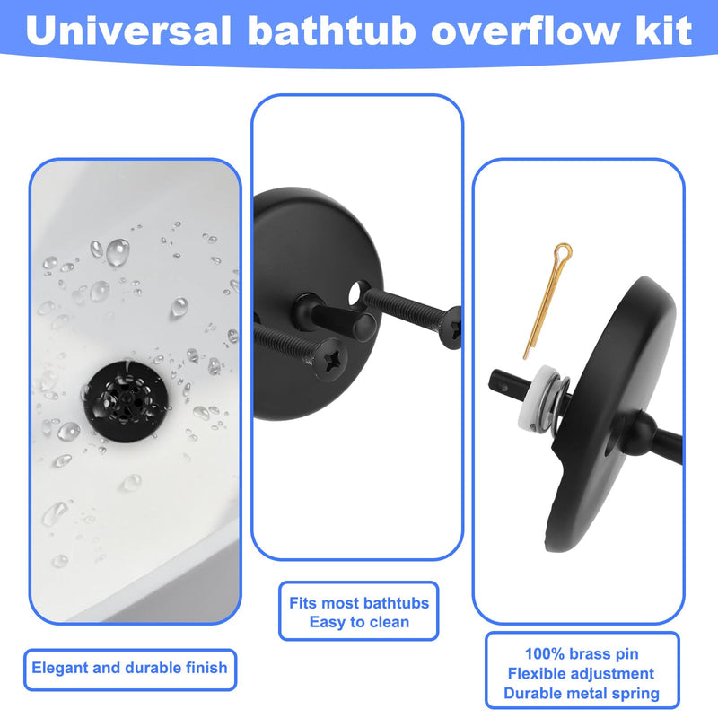 Black Bathtub Drain and Overflow Panel Kit, Universal Bathtub Conversion Kit with Overflow Panel Gasket & Matching Screws Drain Assembly Replacement for Bathroom Tubs