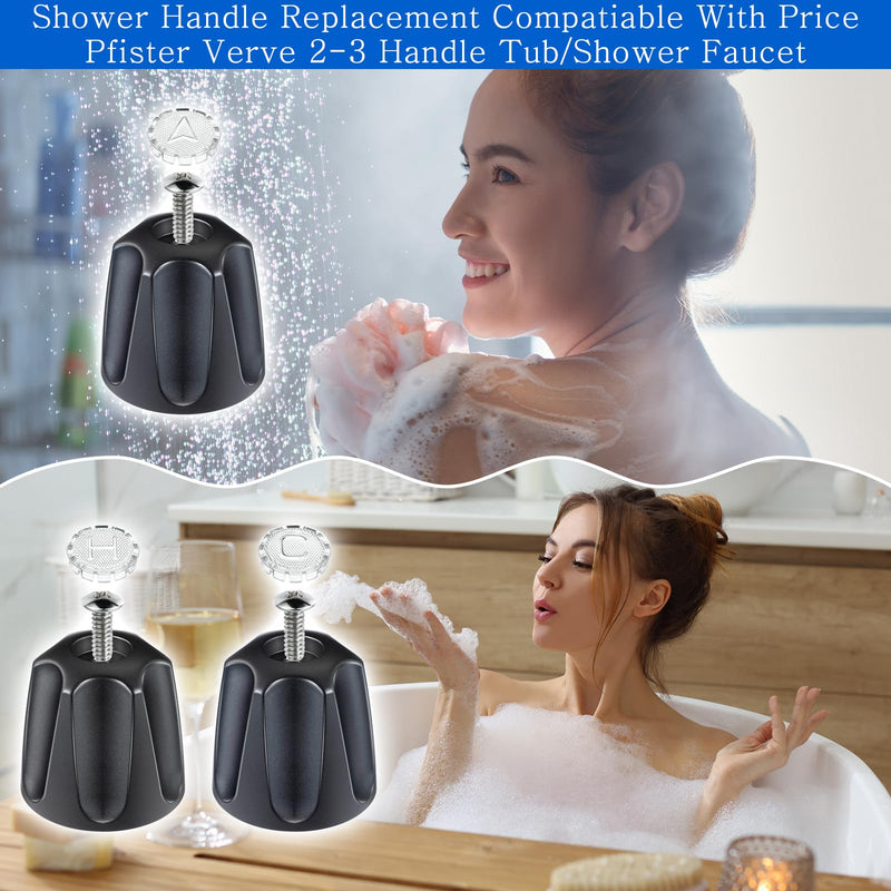 Dreyoo 3 Piece Shower Knob Replacement Compatible with Price/Pfister Verve Tub Shower, Bathtub Faucet Handle Remodel Trim Kit Include 1 Hot 1 Cold 1 Diverter and 3 Screws(Matte Black) Matte Black