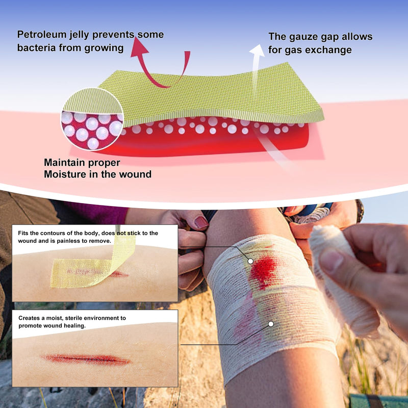 Medical Xeroform Petrolatum Dressing 1"x8", 50 Individual Pack, Non-Adherent Gauze Pad Strip, Fine Mesh Gauze Patch Supplies for Wound Care, Burns, Lacerations, & Skin Grafts