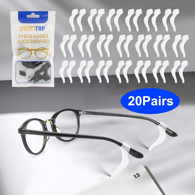 Eyeglass Ear Grips -20 Pairs eye glasses ear grippers Anti-slip Holder, Silicone Ear Hook, glasses ear grip Sleeve Retainer for Sports Glasses, Sunglasses Reading Glasses Us-s-22a-clear