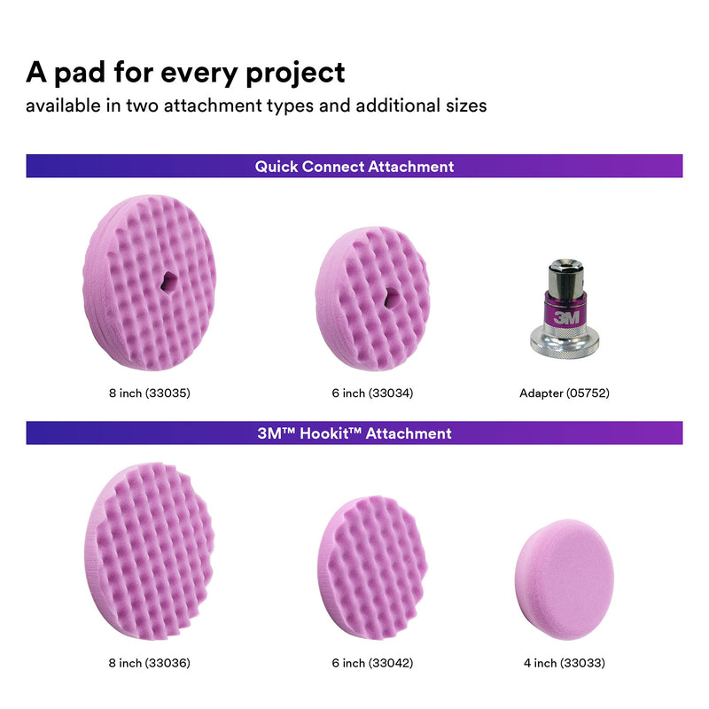 3M Perfect It 1 Step Foam Finishing Pad, 33035, Quick Connect, Surface Buffing, Collision Repair, High Gloss Polish, 8 in 8" Quick Connect