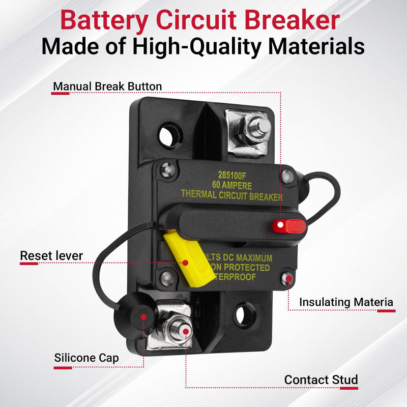 MKR-27 60 Amp Trolling Motor Breaker Compatible with All Minn Kota Motors 12V/24V/36V/48V, with Manual Reset Function and Protective Insulator Cap, for Freshwater Saltwater Marine Use