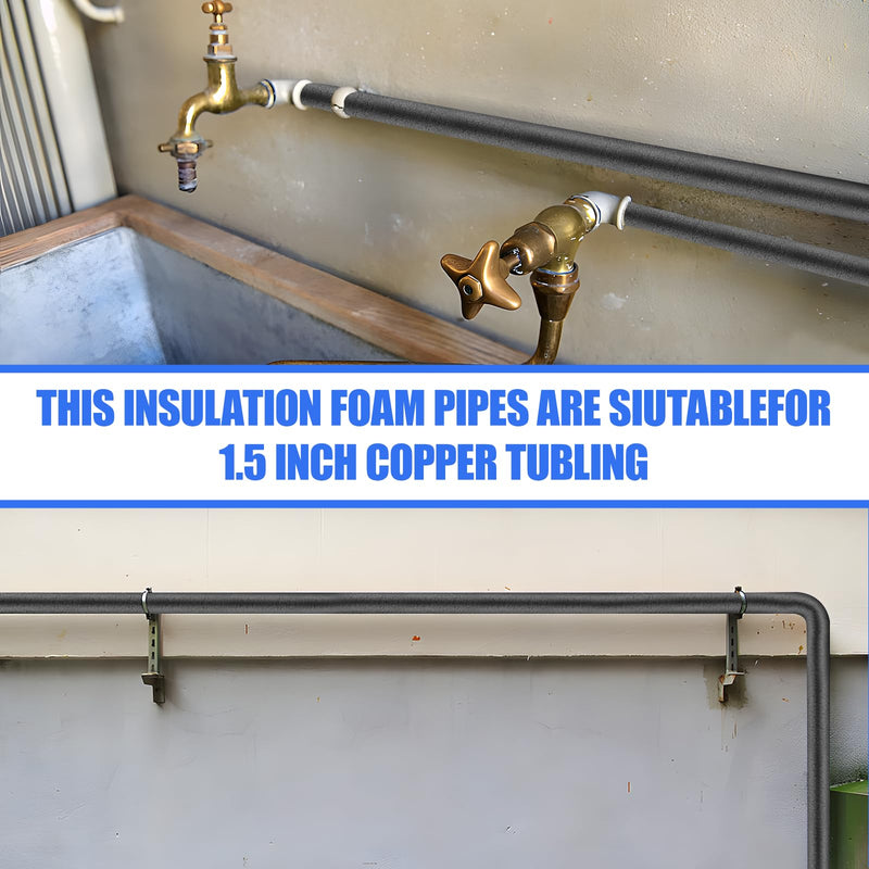 8 Pack Pipe Insulation Foam Tube, 3/4'' Self Adhesive Pre Slit Foam Pipe Covers Polyethylene with Double Sided Tape for Spigot, Winter Outside Pipes, Water Heater Pipes Freeze Protection 8 Pack