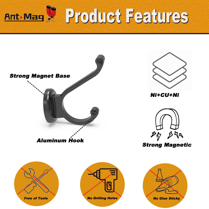 Ant Mag Magnetic Hooks Heavy Duty 140lbs Neodymium Magnet Wall Hooks for Hanging Coats Robes Backpacks Bags Hats Keys Mugs Cups Towels D1.65in YJ Hooks 2 Pack