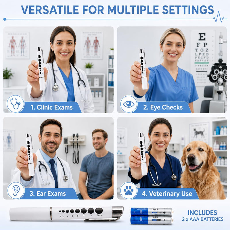 NOVAMEDIC NM-9314-5 5 Pack LED Pen Lights with Pupil Gauge, Reusable Medical Diagnostic Penlights for Doctors, Nurses, EMTs and Nursing Students, White, Batteries Included