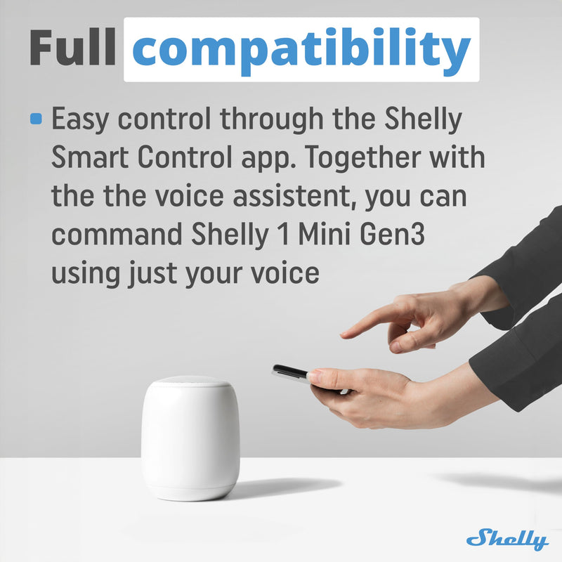 Shelly 1 Mini Gen3 | WiFi & Bluetooth Smart Switch Relay 1 Channel 8A | Home Automation | Compatible with Alexa & Google Home | iOS Android App | No Hub Required | Dry Contacts