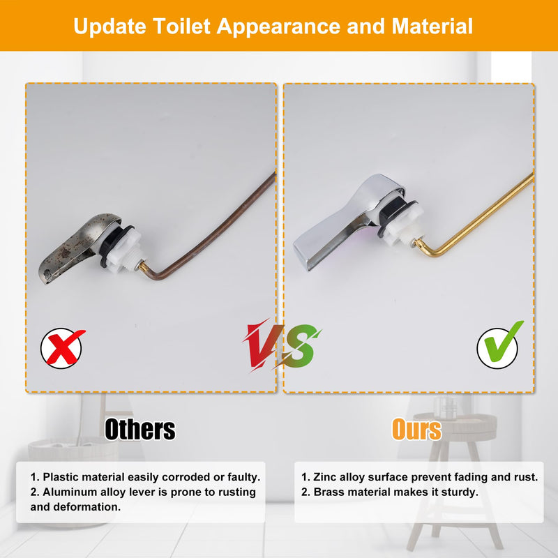 Hibbent Universal Metal Front Mount Toilet Handle, Tank Flush Lever Replacement Handle with Stainless Steel Flapper Chains, Toilet Repair Handle - Chrome