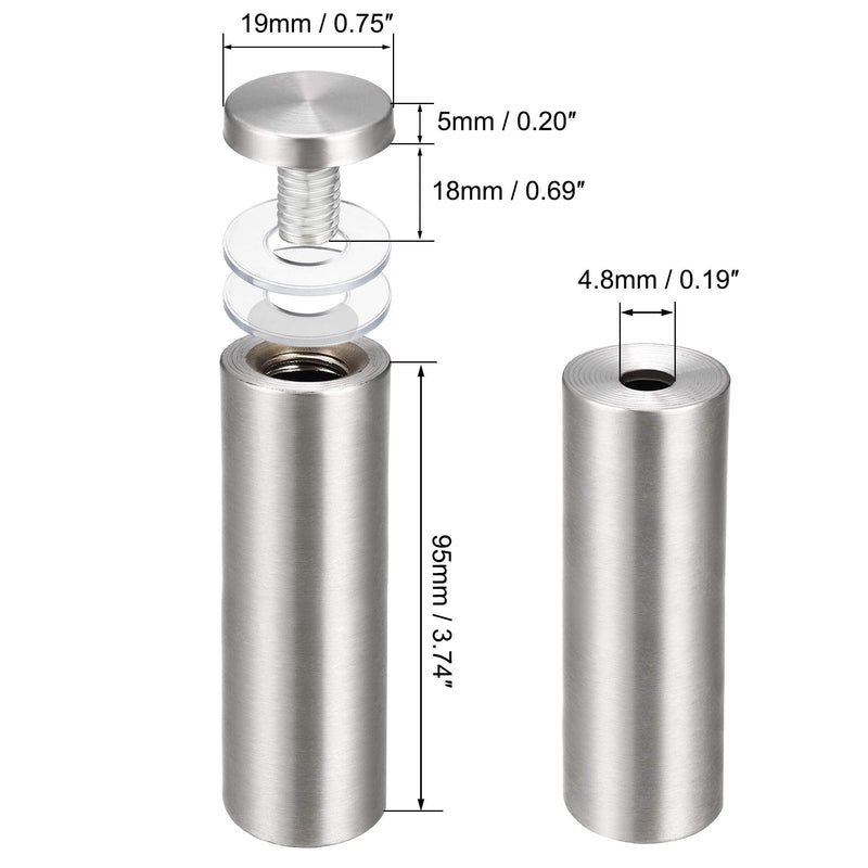 uxcell 3/4 Dia x 4"(19x102mm) Standoff Screws Wall Mount Sign Holders Acrylic Glass Nails 6pcs 19x102mm