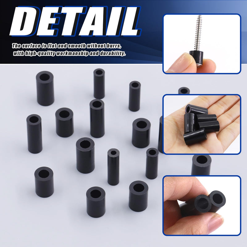 Glarks 270Pcs Nylon Round Spacer Assortment Kit for M3 M4 M5 M6 Screws, Electrical Outlet Screws Spacers, Black ABS Round Washers Hardware Spacer Bracket for Electrical Screws Switch and Receptacle M3 M4 M5 M6 (Black)