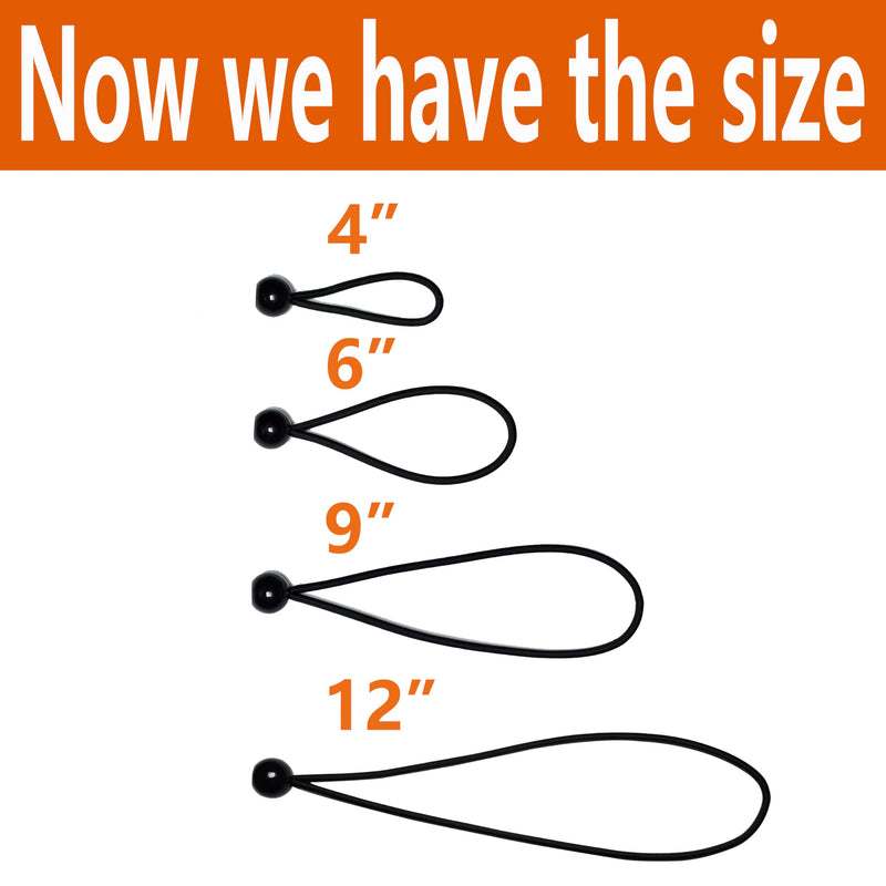 50-Piece YELIER Ball Bungee Cord (Black, 4"), UV Resistant, Antioxidant, Secure Tie Down 4" Black