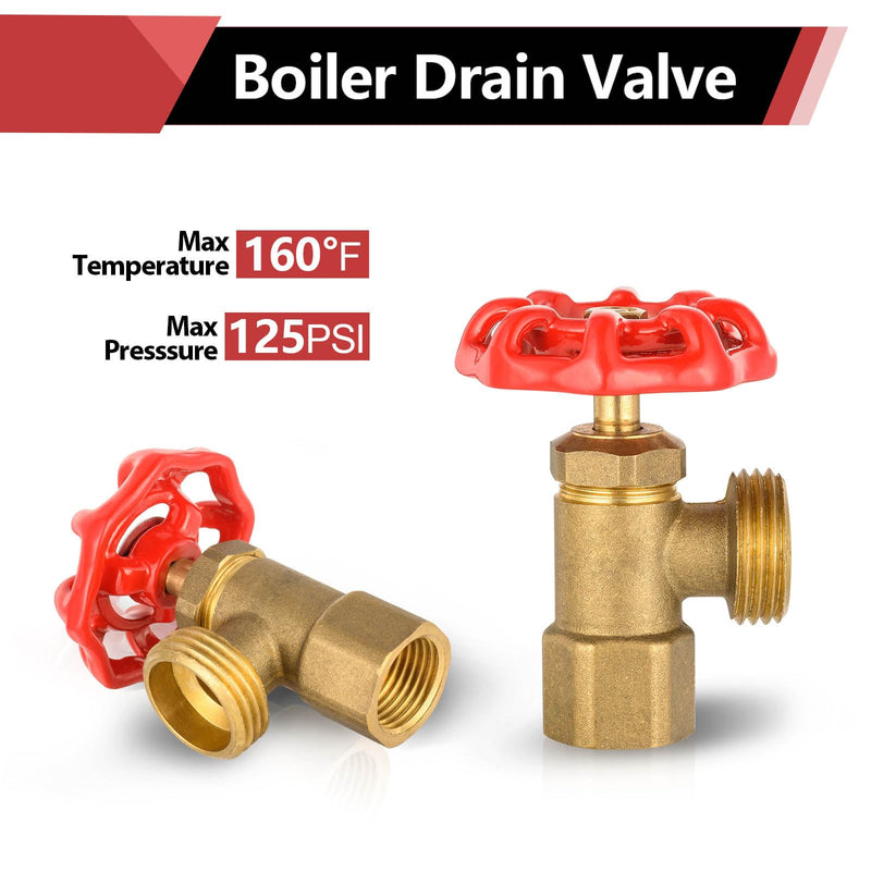 EFIELD 2-Pack Boiler Drain Valve, 1/2 inch FIP x 3/4 inch MHT, Multi-Turn, Brass Made,(BOILER014-2PCS) 1/2" FIPx3/4"NH 2.0