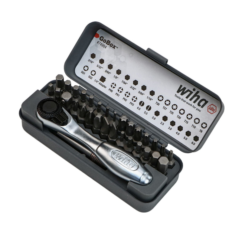 Wiha 74984 32 Piece GoBox Standard Bit Set with Mini Ratchet Fastener Drive Bit