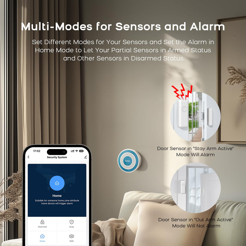 PGST Home Alarm System,Smart Home Security Systems with Instant Tuya App Alerts,8 Pieces Door Alarm Kits Siren Hub with Motion and Door Sensors,Remote,Work with Alexa for Villa,Apartment,Kids Safety 8 PIECE KITS