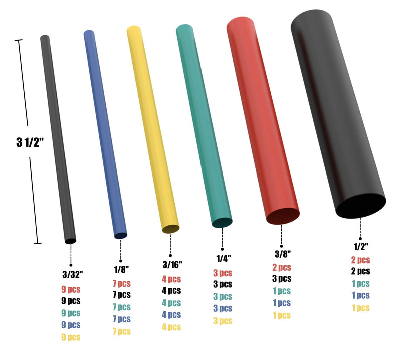 130 PC. Dual Wall Adhesive Marine Heat Shrink Kit - 3:1 Shrink Ratio - Multi-Color 3.5 Inch - Assortment - Multi