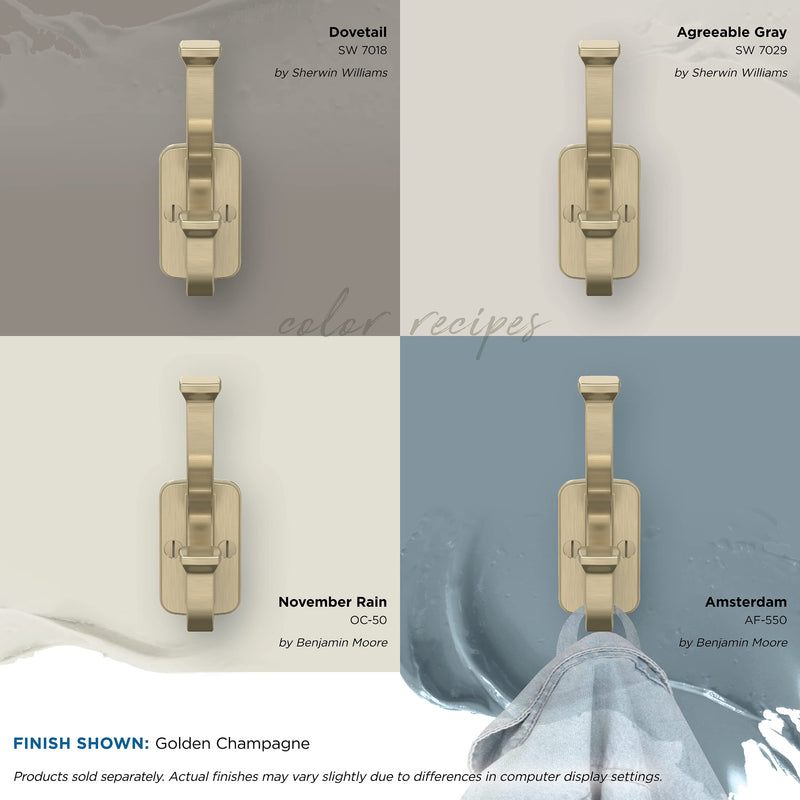 Amerock H37007BBZ | Alder Double Prong Decorative Wall Hook | Golden Champagne Hook for Coats, Hats, Backpacks, Bags | Hooks for Bathroom, Bedroom, Closet, Entryway, Laundry Room, Office