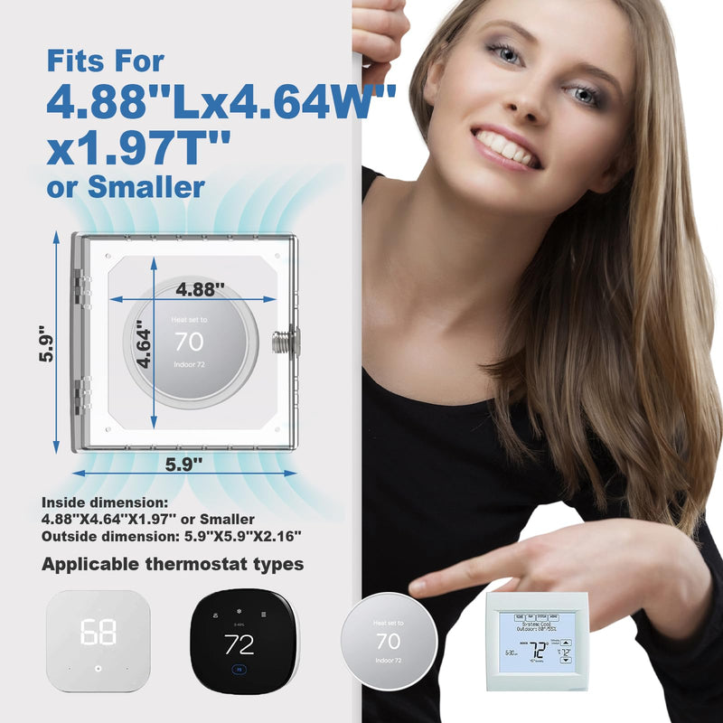 Thermostat Lock Box,Thermostat Lock Box with Key,Thermostat Guard,Transparent Thermostat Protective Cover,Compatible with Thermostats 4.88''X4.64''X1.97'' or Smaller (Square - Key lock) Square - Key lock
