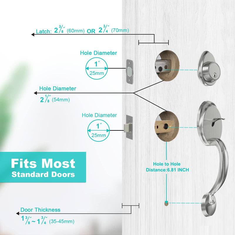 Front Door Handle Set Entry Door Lock Set Satin Nickel Entrance Handle Set with Lock, with Single Cylinder Deadbolt and Knob Handle, Reversible for Right & Left Handed Doors (Antique_1077) Antique