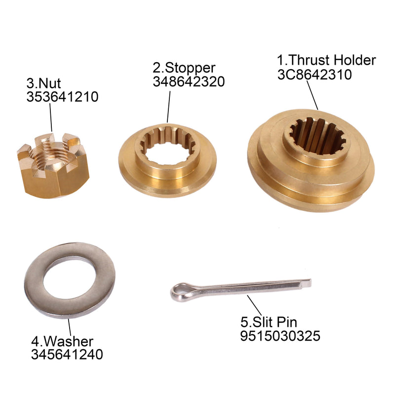 Boat Engine 3T5-87326-0 3T5873260M 3TW873260 3KY873260 Propeller hardware kit for Tohatsu for Nissan Outboard 40HP 50HP, 3C8642310 Thrust Holder, 348642320 Stopper, 353641210 Nut, 345641240 Washer