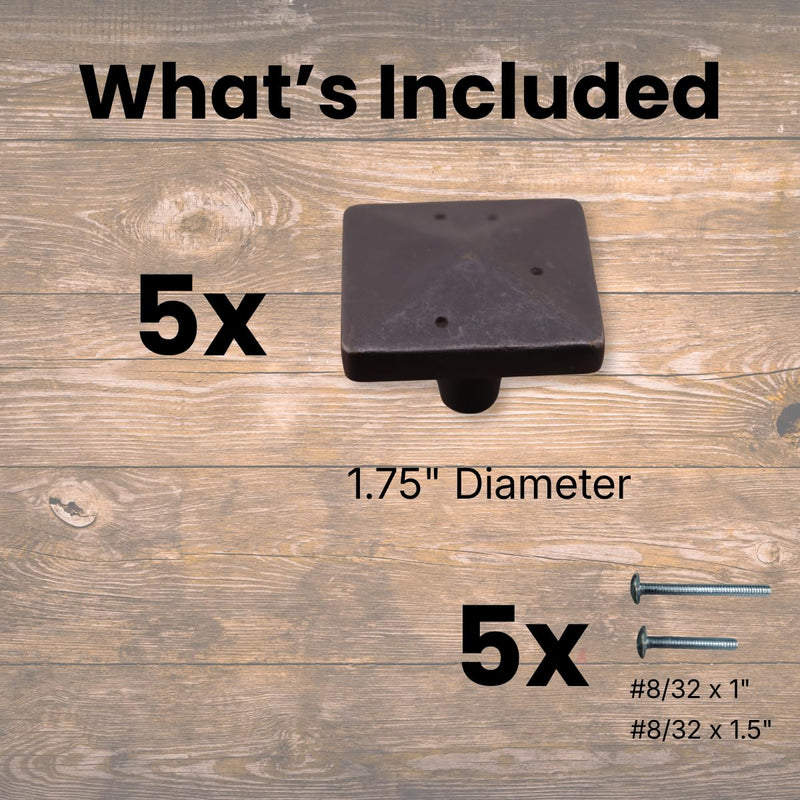 Bedrock Square Knob 1.75", Rustic Bronze, 5-Piece Set 1.75" Knob