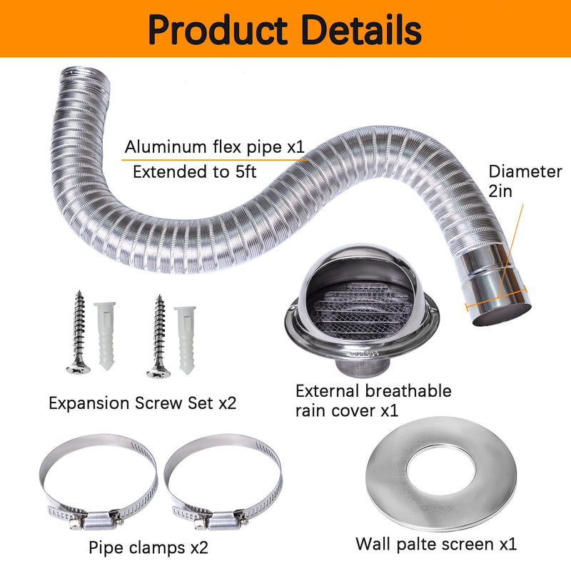 Pellet Stove Fresh Air Intake Kit, 2" x 60" Pellet Stove Fresh Air Intake Kit