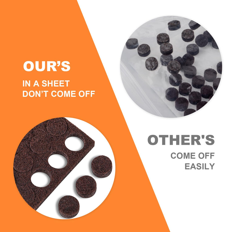 Felt Cabinet Door Bumpers-Small Felt Pads for Cabinet Doors, Cabinet Bumpers Felt, 3/8" Diameter 100PCS, 5mm Thick Self Adhesive Brown