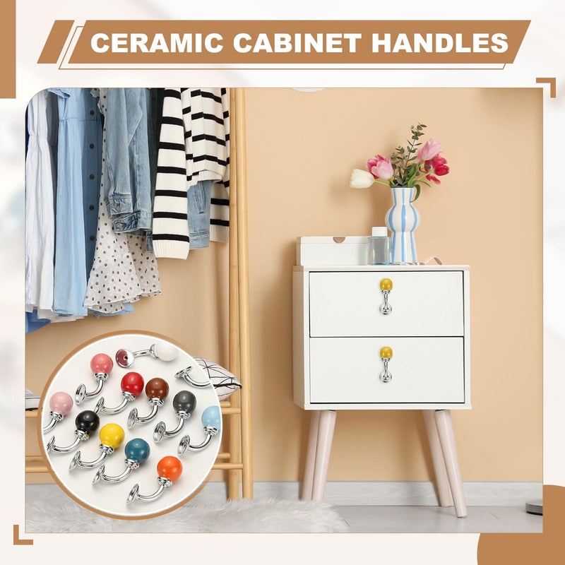uxcell 4 Pcs Wall Hooks, Ceramic Drawer Door Cabinet Single Hook Handle Shoe Cabinets Wardrobe Door Hooks Handles for Hanging Clothes Keys Hats Backpacks, White