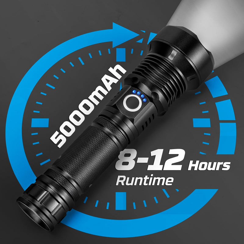 Rechargeable Flashlights 990,000 High Lumens - 2 Pack, Super Bright 12 Hours Long Life LED Flashlight with 5 Modes, High Powered Flash Light for Home, Outdoor Black