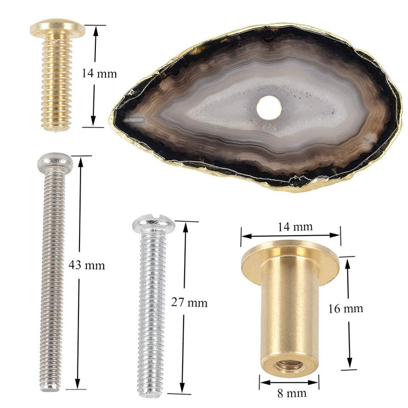 Rockcloud Black Agate Slice Knobs for Drawer Cabinet, Pulls Handle for Dresser Cupboard Dyed Slice with Gold Plated Edge Knobs for Home Furniture Decorative, Pack of 4