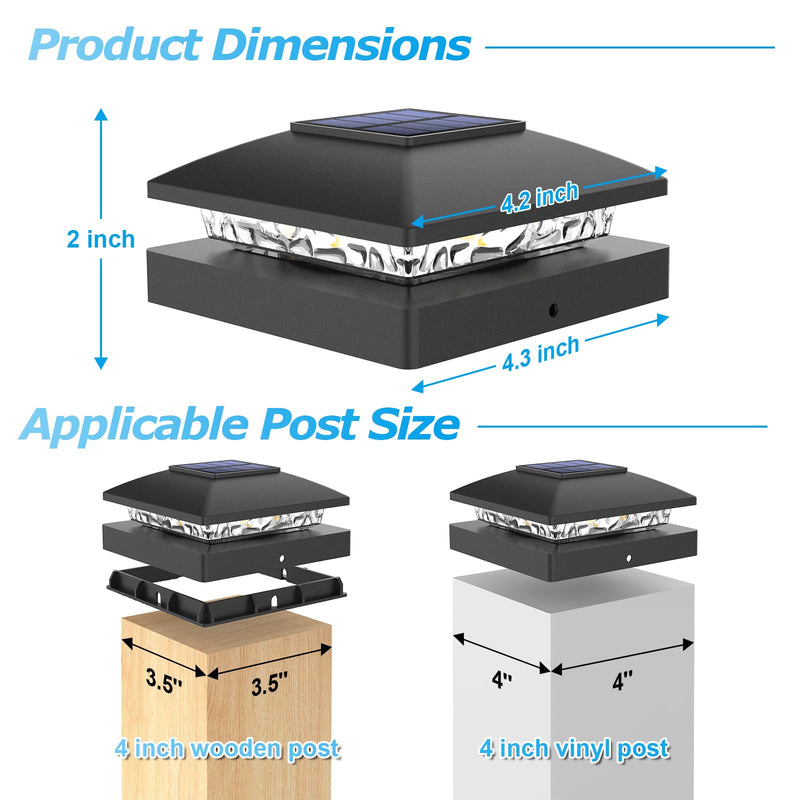 VOLISUN 4x4 Solar Post Cap Light 6pack,Solar Fence - Cap Lights Outdoor Waterproof for Wooden/Vinyl Post,Black Deck Post Cap Light Solar Powered with Warm White for Garden/Patio/Porch Black 6 Pack